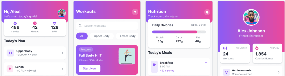mobile app UI design for fitness tracking application